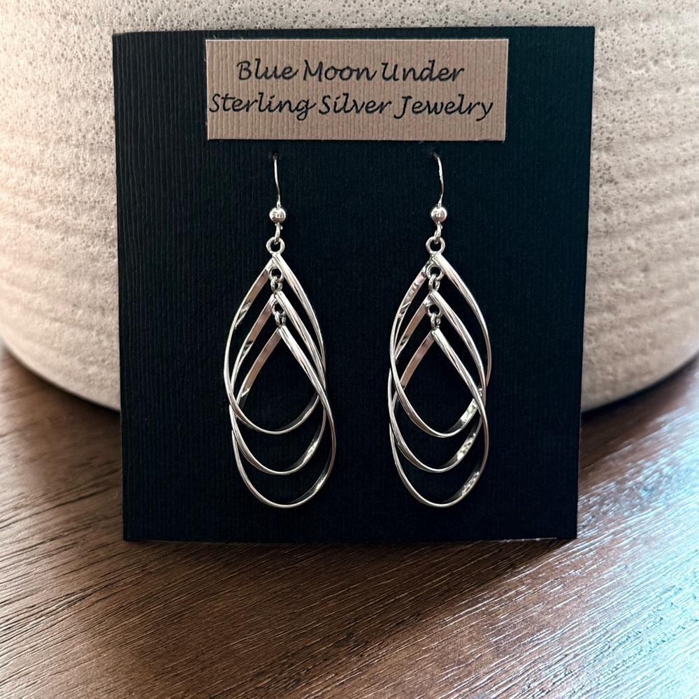 925 Sterling Silver Triple Twist Dangle Earrings! NEW!